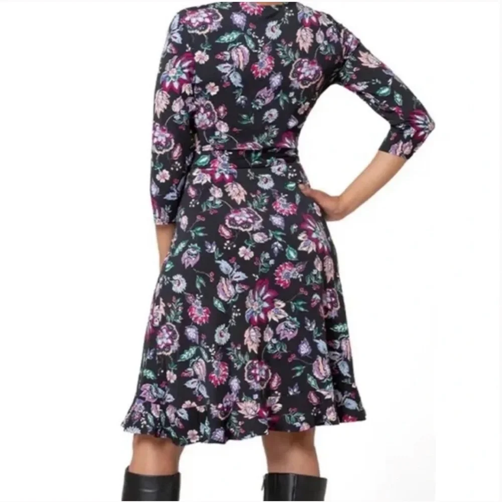 Leota Libby Faux Wrap Knit Dress Size Small New With Tags Dark Floral - Picture 8 of 13